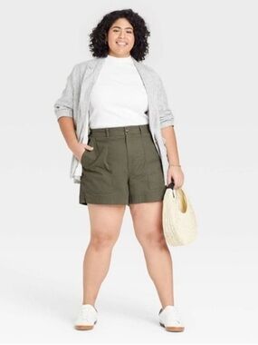 a new day Olive Green Cargo Utility High Rise Shorts Size 16